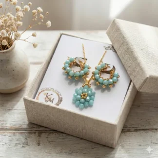 Juego Cadena y Aretes con Piedras en Colores