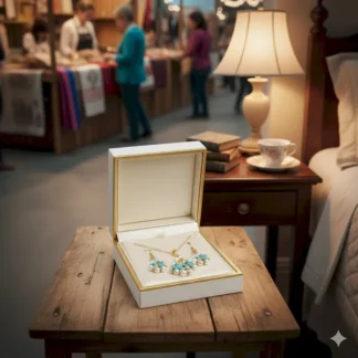 Juego de Cadena con Aretes Verdes y Perlas