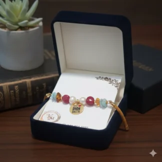 Pulsera tipo Cordon Larimal Ambar Medalla Solo Dios Basta.