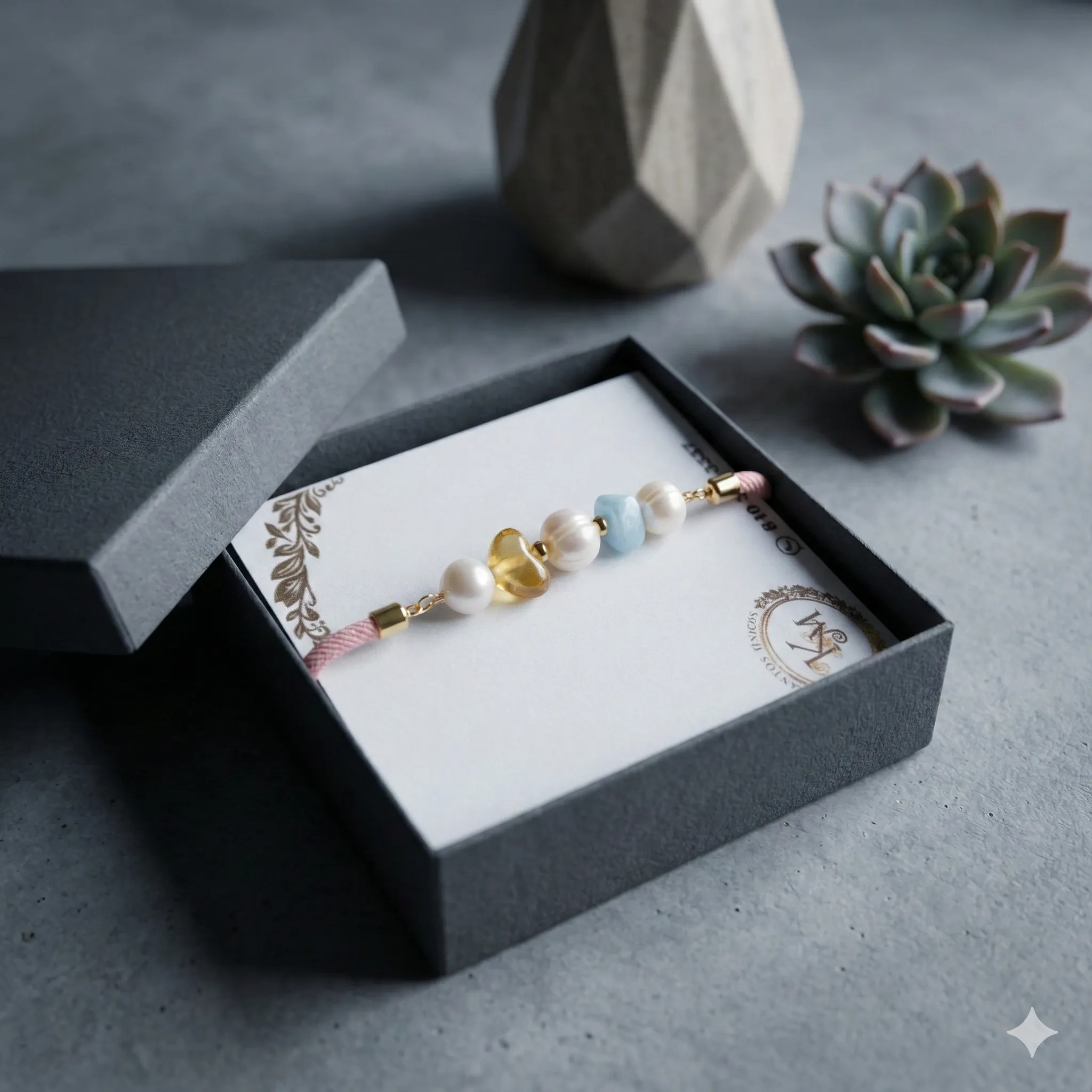 Pulsera tipo cordón con Larimal Ambar y Perla