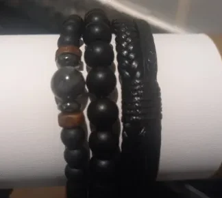 Juego Pulseras cordón tejido piel negro