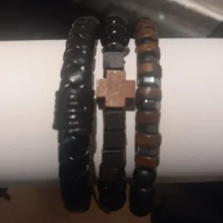 Juego Pulseras hombre cruz tipo madera