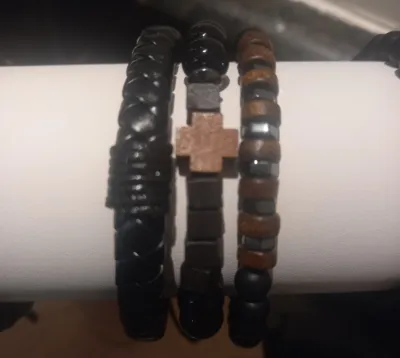 Juego Pulseras hombre cruz tipo madera
